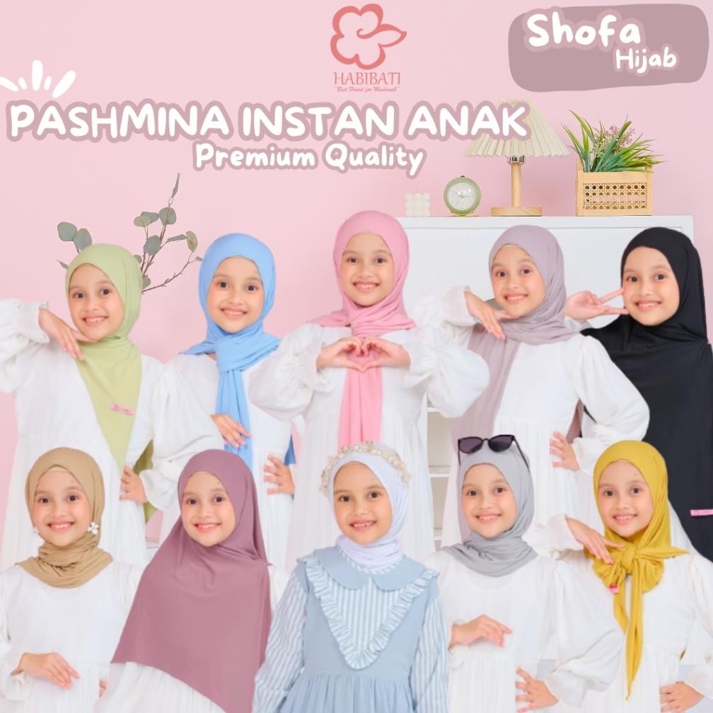 HABIBATI - Hijab Pashmina Anak Instant Shofa Hijab Kerudung Jilbab Segitiga Instan Jersey Premium AS