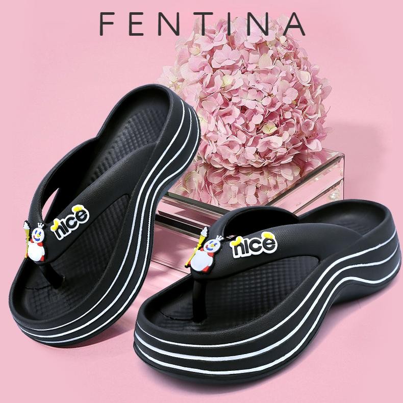 FENTINA Sandal Platform Wedges Wanita Sepatu Slop Sendal Baim Wedges Wanita