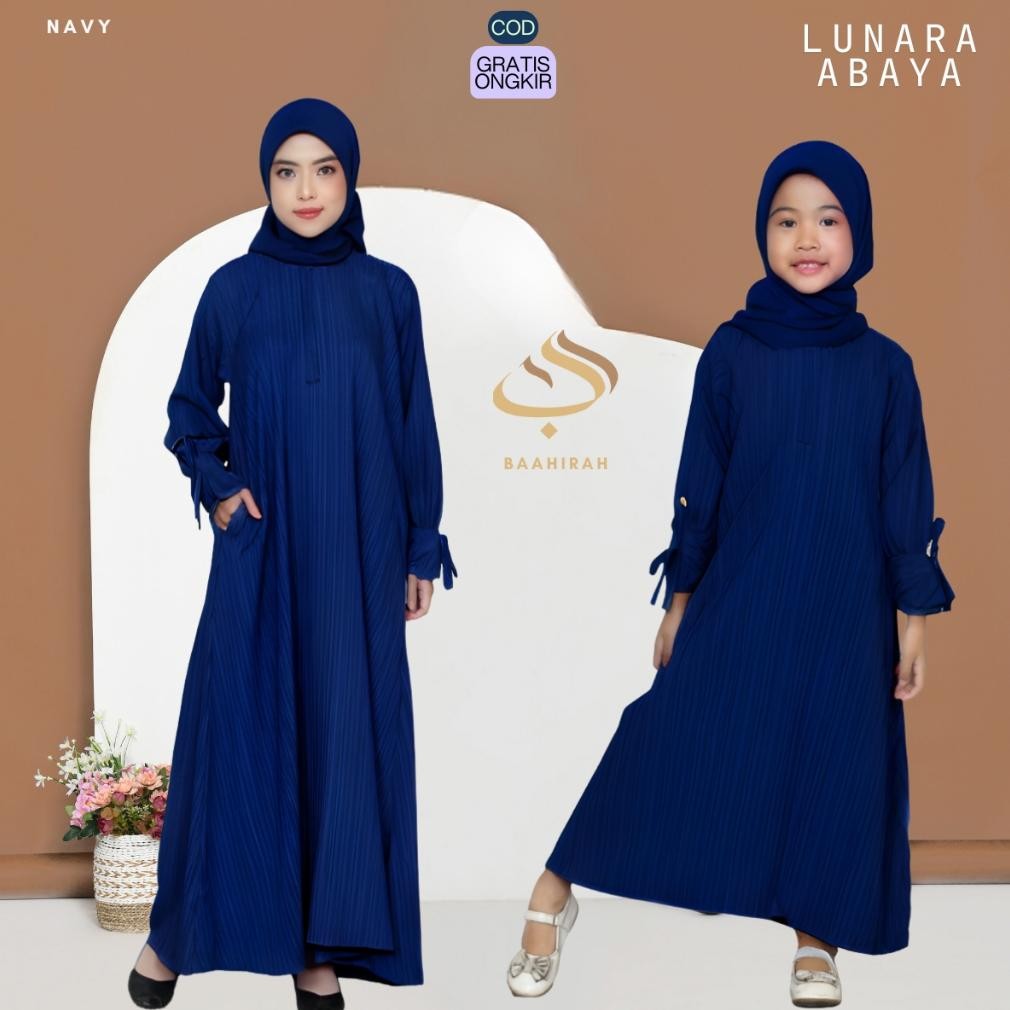 Baahirah - Lunara Abaya Couple Ibu Anak Warna Navy | Abaya Anak Terbaru | Baju Gamis Keluarga AST