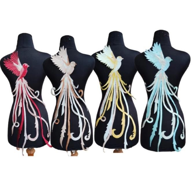 Renda Bordir Gamis Gaun Motif Burung Abutai