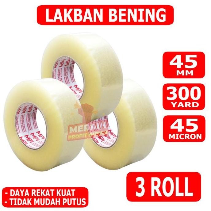 

3 Pcs - Lakban Bening 300 Yard - Lakban Mpi 45 Mm X 300 Yard Co
