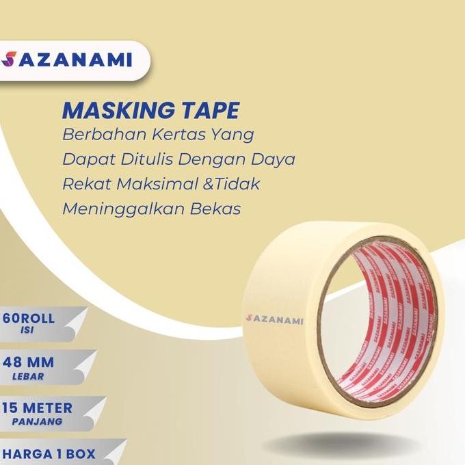 1 BOX MASKING TAPE 48MM 2" INCH x 15m Sazanami ISOLASI LAKBAN KERTAS
