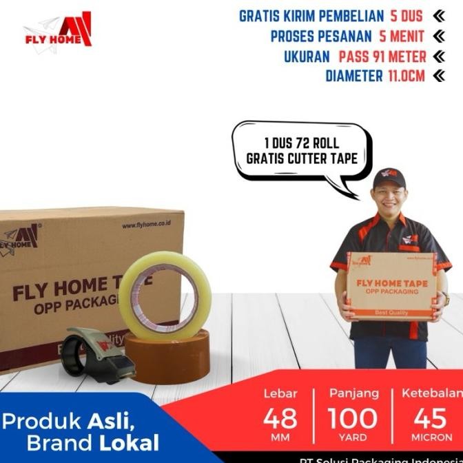 

Flyhome Lakban Bening Coklat 100Yard 91Meter 2Inci 48X100 Yard 1 Dus 72Rolls Ukuran Asli Cargo Co