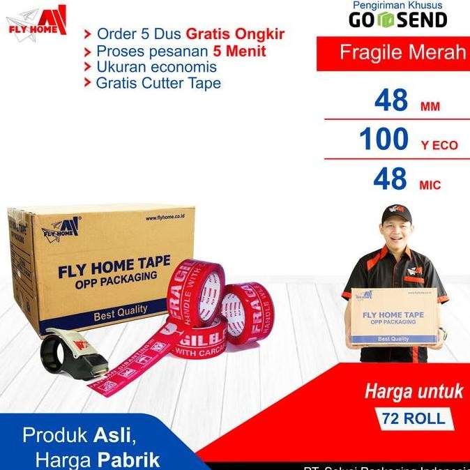 

Flyhome Fragile Merah 1 Dus 100Yard 2Inchi 48Mm X 100Yard Eco Instan Co