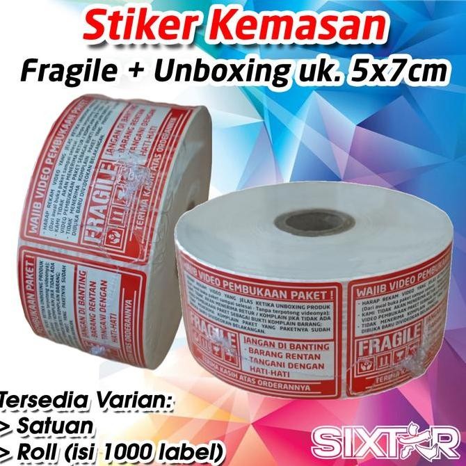 

Stiker Fragile, Sticker Unboxing Paket Kemasan 5x7cm isi 1000 label