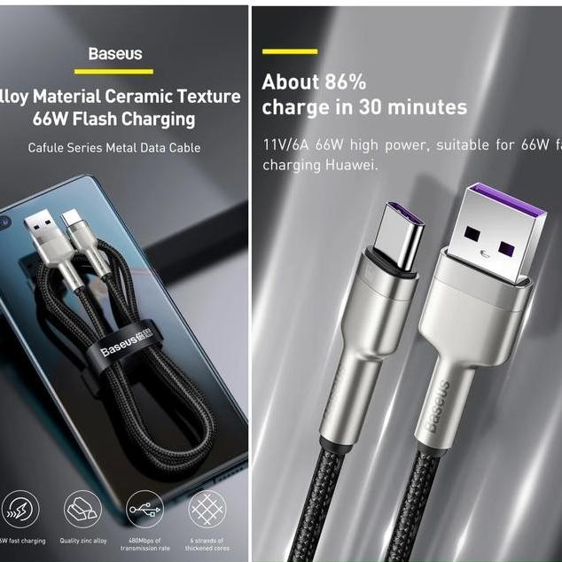 Baseus Cafule Metal Data Kabel Usb Typec 66W Fast Charging Braided