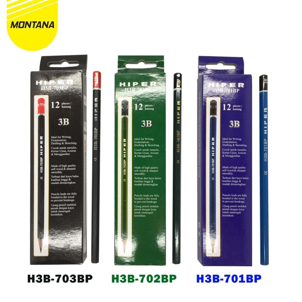 

MONTANA HIPER PENSIL 3B 12 PCS PENCIL ALAT TULIS SEKOLAH DAN KANTOR H3B-703BP