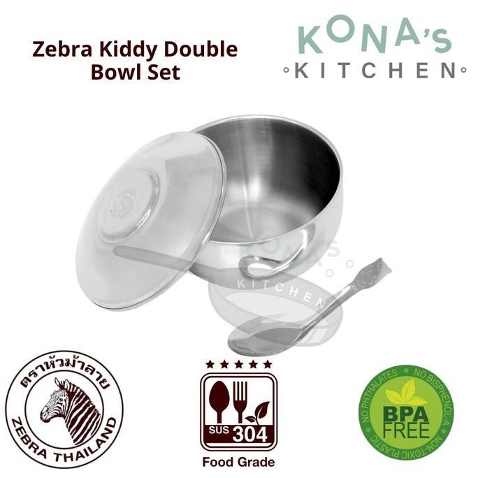 Zebra Kiddy Double Bowl Set (184258) / Set Mangkuk Stainless