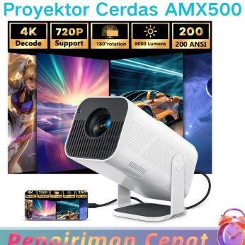 NEW AMX500 4K Ultra HD Versi Android H713 1080P Proyektor Cerdas