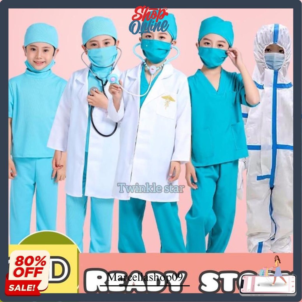 Baju Dokter Anak - Seragam Dokter Anak - Baju Dokter Bedah Kostum Anak Baju Oka Anak - Baju Dokter J