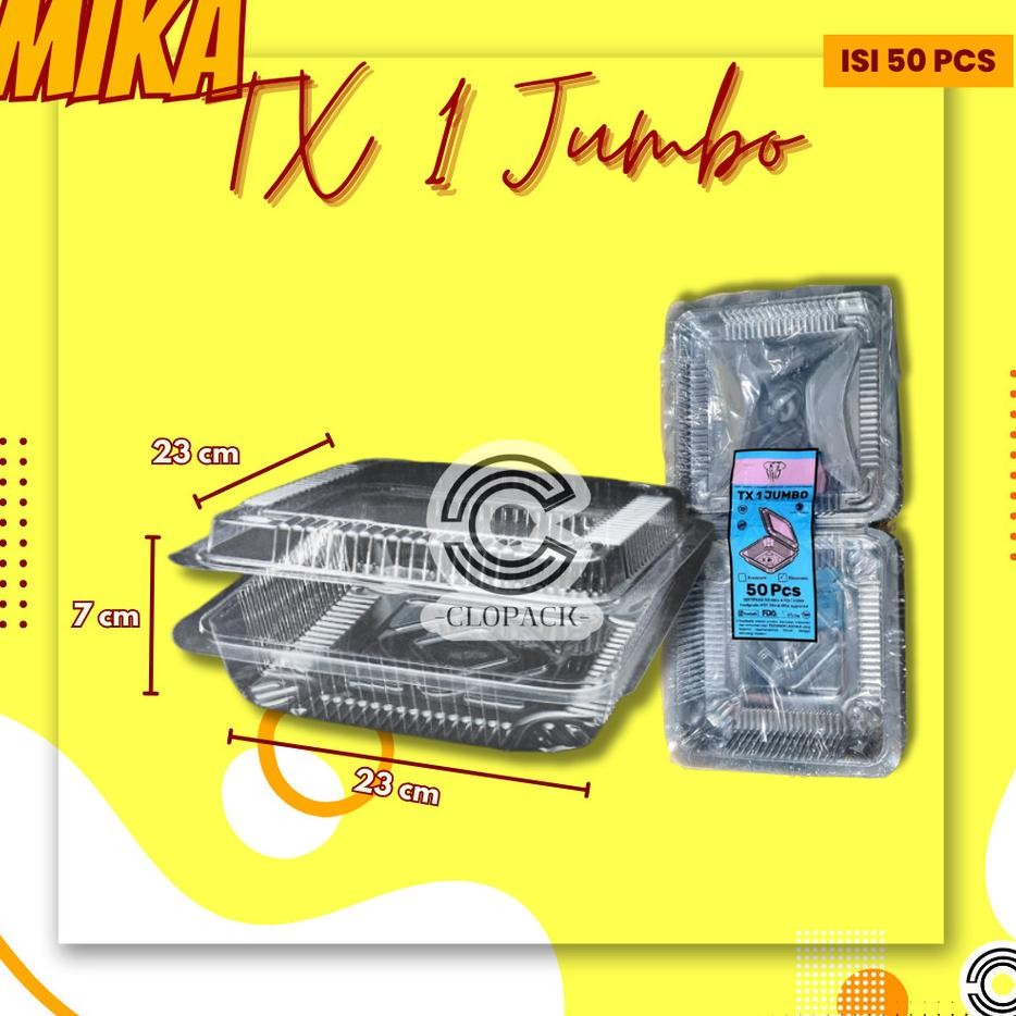 50Pcs Mika Tx 1 Jumbo Mika Kue Bolu Kotak Makanan Ringan
