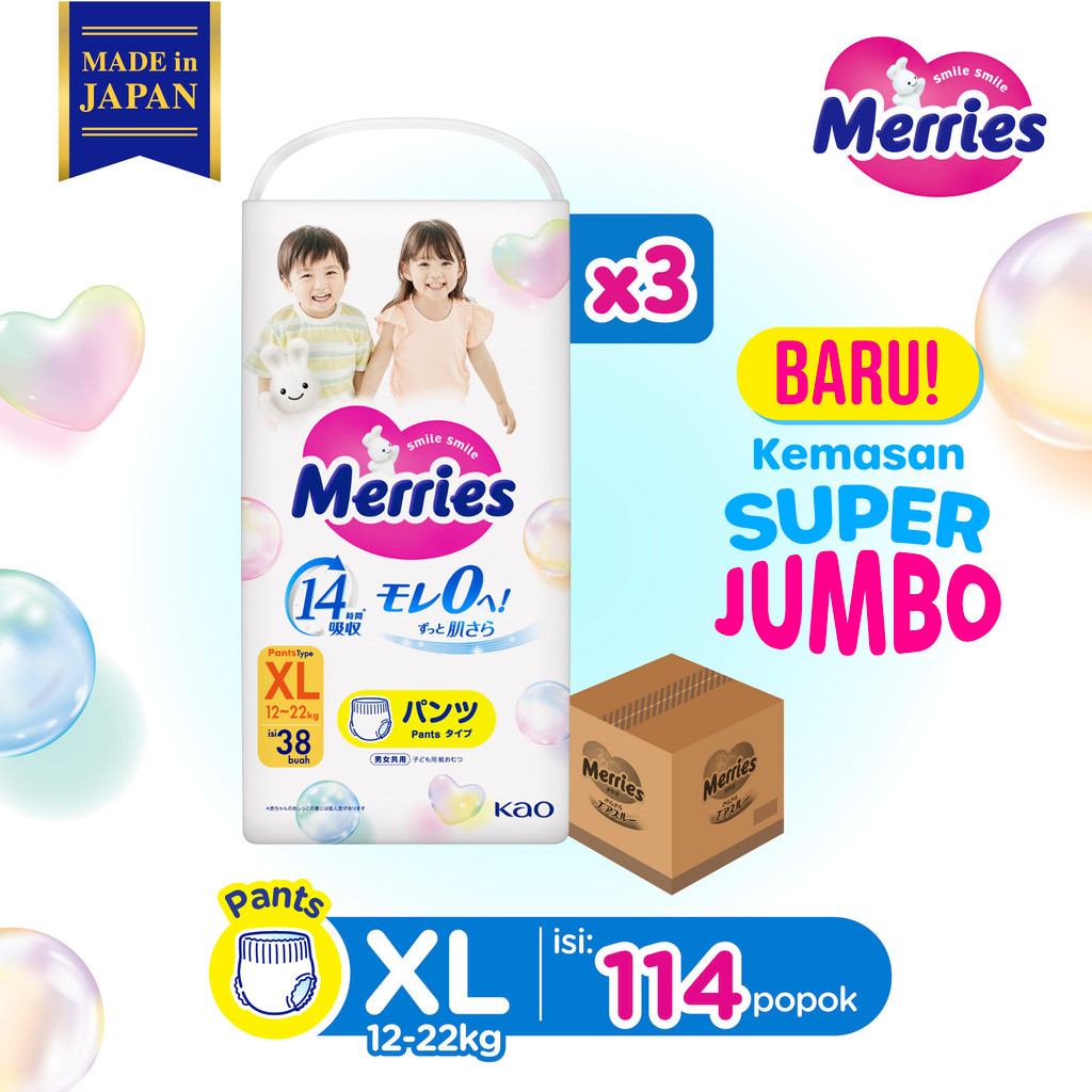 Merries Premium Popok Bayi Celana XL (12-22)kg isi 38 pcs Carton