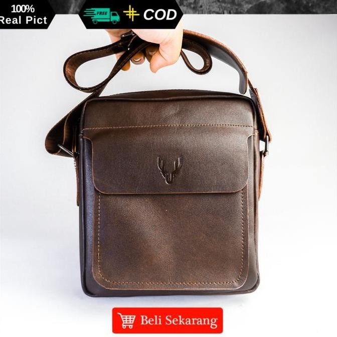 Tas Selempang Pria Kulit Sapi Asli Leaderbag Terbaru Warna Cokelat Atau Slingbag Kerja Kulit Cowok B