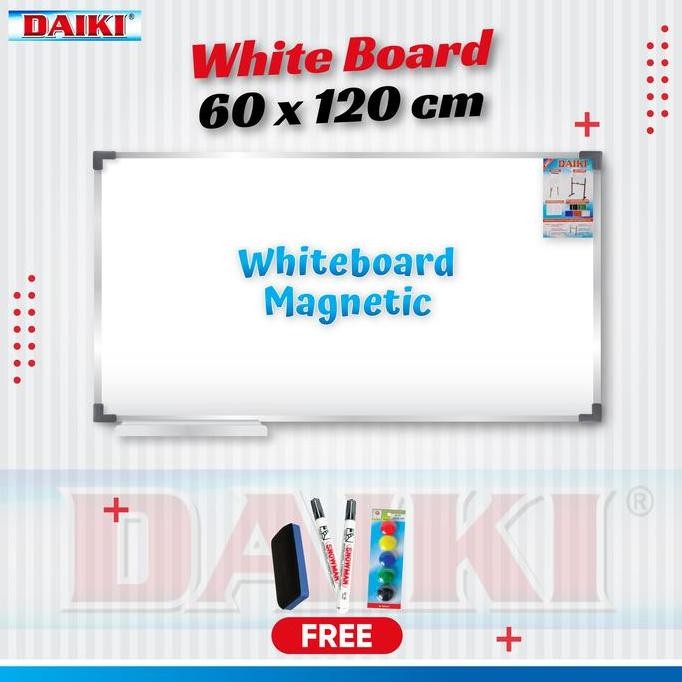 

Whiteboard / Papan Tulis Magnetic DAIKI Uk 60x120 Cm