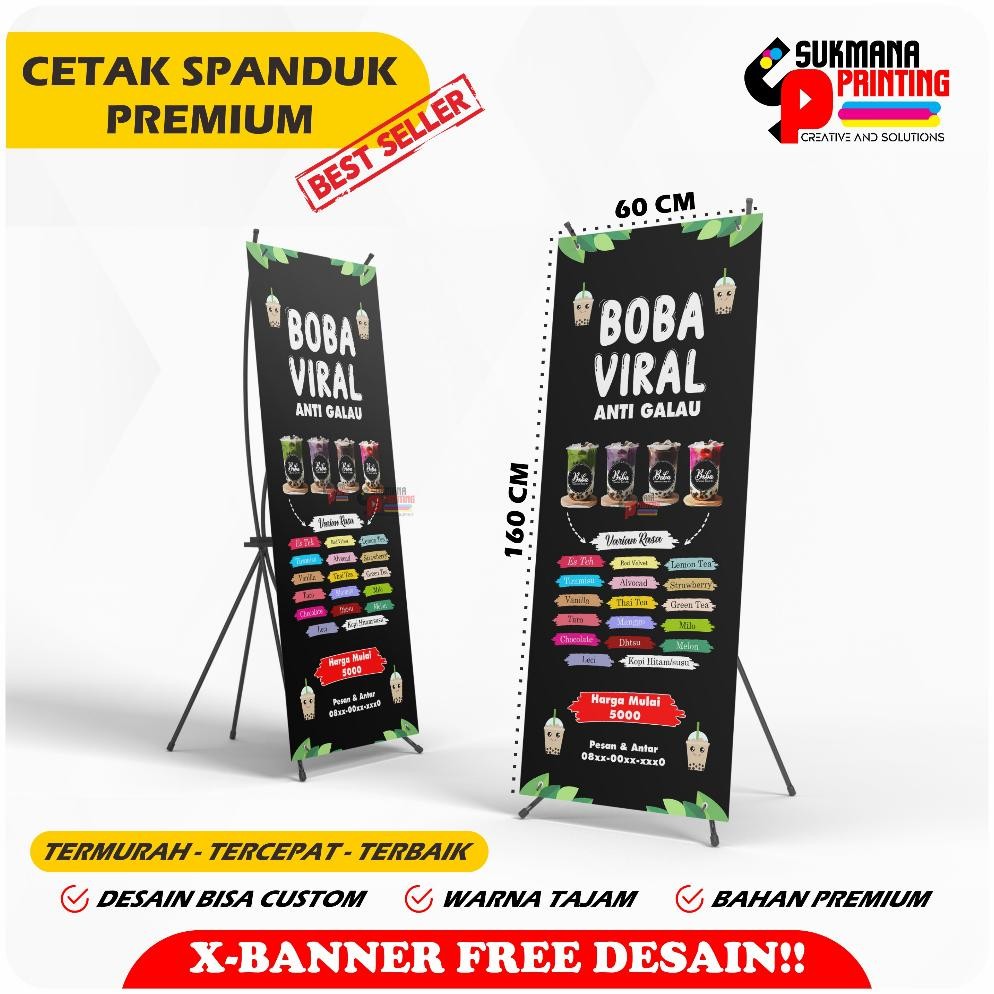 MINDU X-BANNER STAND 1 SET RANGKA SPANDUK MINUMAN BOBA VIRAL KEKINIAN