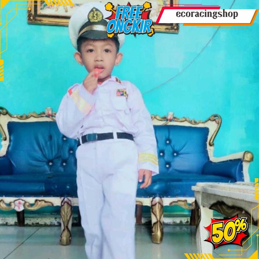 Ready Baju Profesi Anak Tni Al Putih / Kostum Anak Tni Angkatan Laut Cilik / Baju Karnaval Anak Tni 