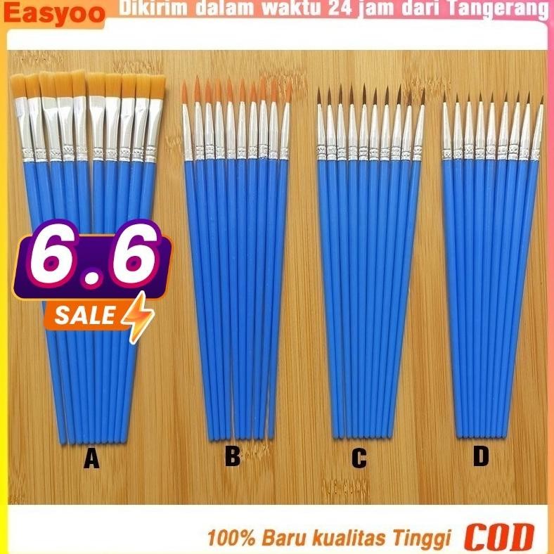 

baru set kuas cat air & minyak 50pcs bulat & datar 17cm kualitas bagus