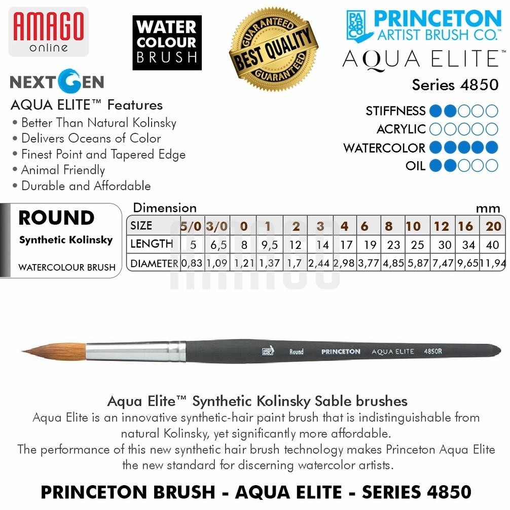 

baru princeton kuas lukis round series 4850 aqua elite watercolor brush pilihan ukuran