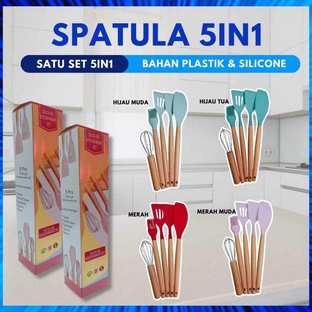 

baru set spatula silikon 5in1 alat masak tahan panas - kuas, sutil, mixer, sendok dapur