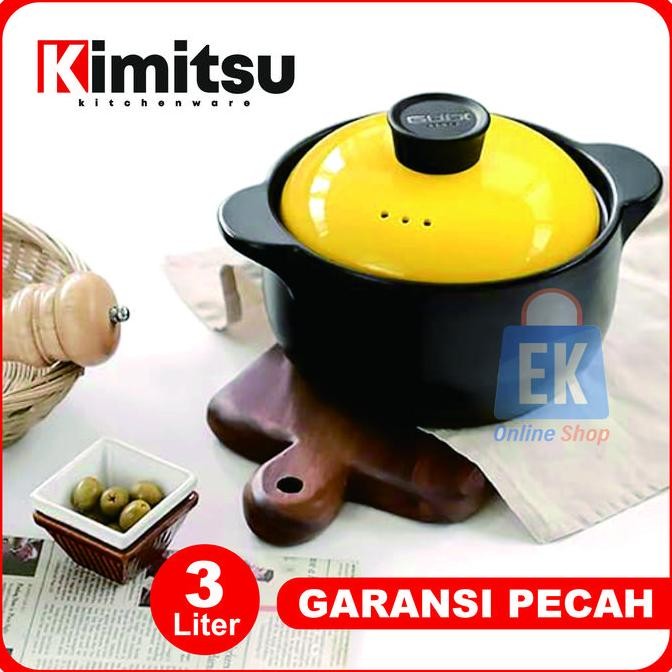 TERLARIS - Panci Keramik Tahan Api 3 Liter KIMITSU Q8806-11 | Panci Casseroles | Panci Obat | Panci 