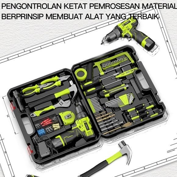 ZPER 120PCS Tool Box Besar Mesin Bor Baterai Toolkit Set Alat Tukang Bangunan Lengkap Kotak Perkakas