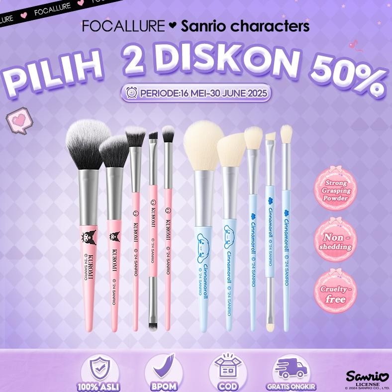 

baru focallure x sanrio kuas makeup 5pcs fluffy brush set limited edition