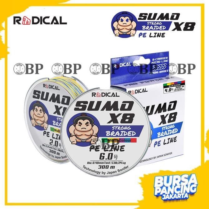 Radical Senar Pancing PE Sumo X8 Multi Color 200m - 300m PE Braided [terbaik]