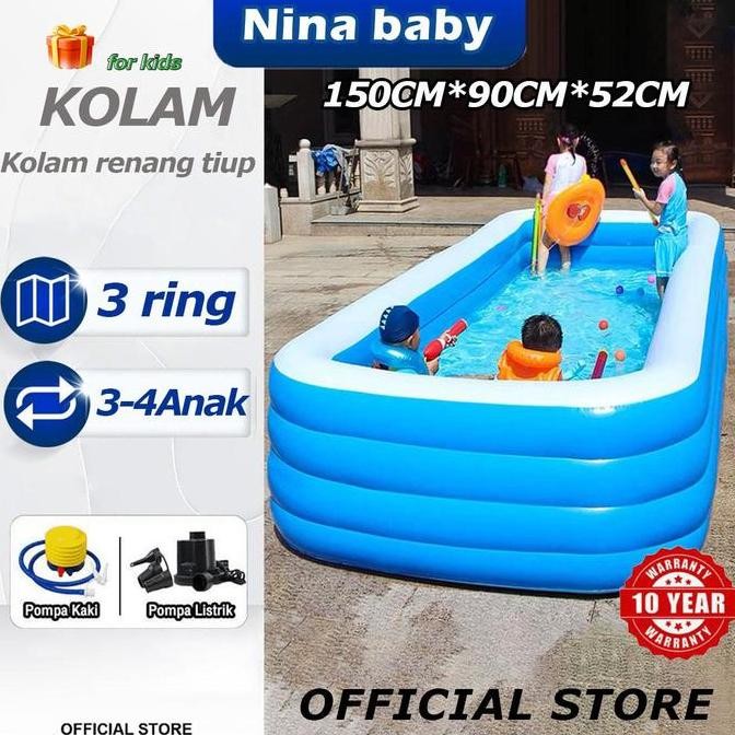 Kolam Renang Anak Besar 3 Ring 150*105*50 cm Kolam Mandi Pompa Tiup Inflatable Kolam Balon Anak Baby
