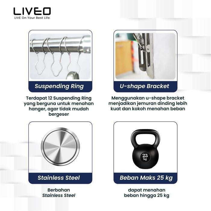 Jemuran Dinding Baju Stainless Steel Liveo Lv399 Jemuran Lipat Gantung Original Dan Terpercaya