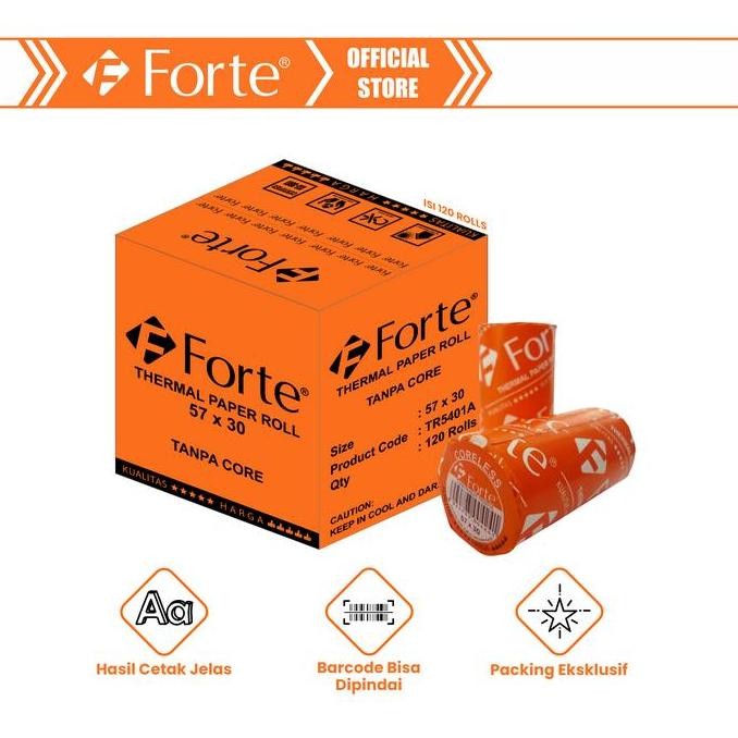 

NEW [Forte] [Ctn/120pcs] Kertas Thermal Struk Roll Kasir 57x30 Tanpa Core