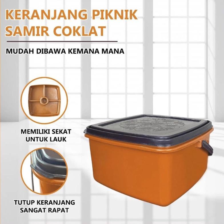 Keranjang Piknik Samir - Kotak Makan Bakul Tutup Sekat Tempat Wadah Nasi Lauk Kuah Plastik Hajatan R