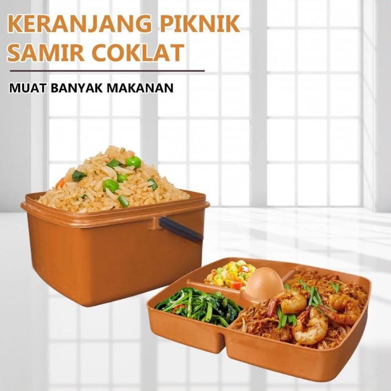 Keranjang Piknik Samir - Kotak Makan Bakul Tutup Sekat Tempat Wadah Nasi Lauk Kuah Plastik Hajatan R