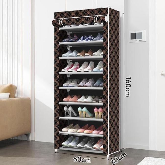 Beli lokal Rak Sepatu 9 Tingkat Penyimpanan Sepatu  Portable rak susun serbaguna  resleting rak temp