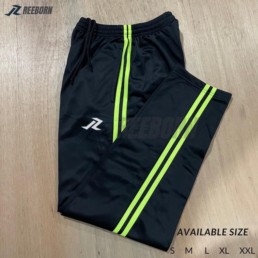 Celana Training Olahraga Panjang RBN01 Strip Hijau Neon Unisex JunDW