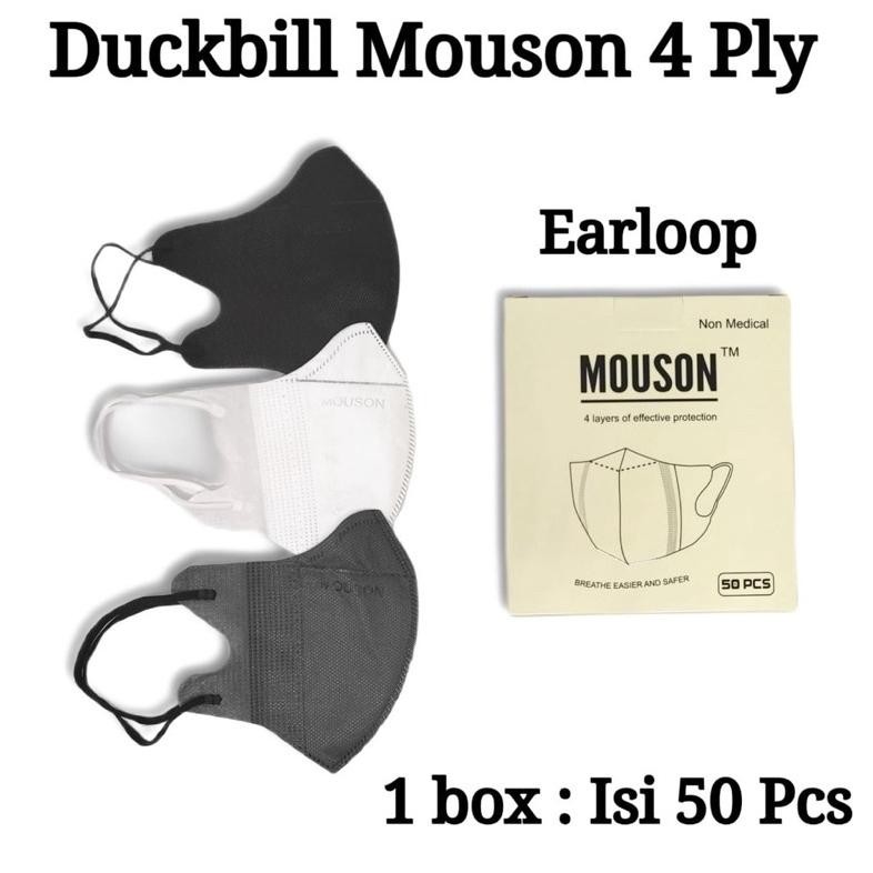 Masker Duckbill Mouson Isi 50Pcs Set Box Hitam Putih Mix Warna Warni Garis Mirip Sensi - Mask Terlar
