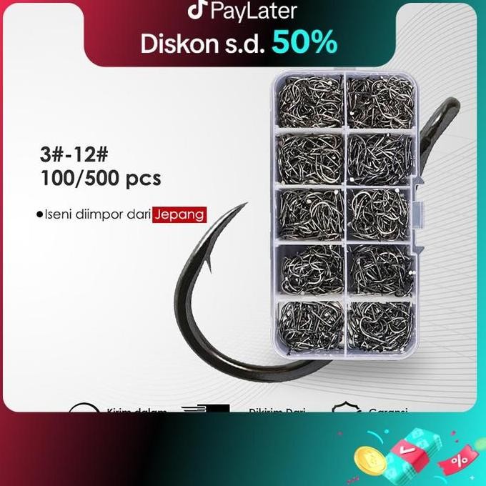 MONQIQI100/500BUAH KAIT IKAN BAJA KARBON TINGGI IKAN TAJAM DARI NO.3 S/D NO.12 1 SET BOX KAIL PANCIN