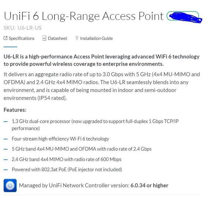 Ubiquity U6-Lr Unifi 6 Long-Range Access Point ( U6-Lr ) U6 Lr Ap New Stok