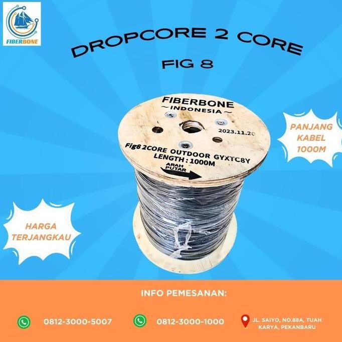 2 Core Fig8 Mini Kabel Drop Core Ftth Fiber Optic Merk Fiberbone New Stok