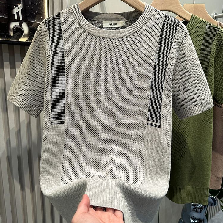 Kemeja Rajut Lengan Pendek Pria Trendy Setengah Lengan Santai