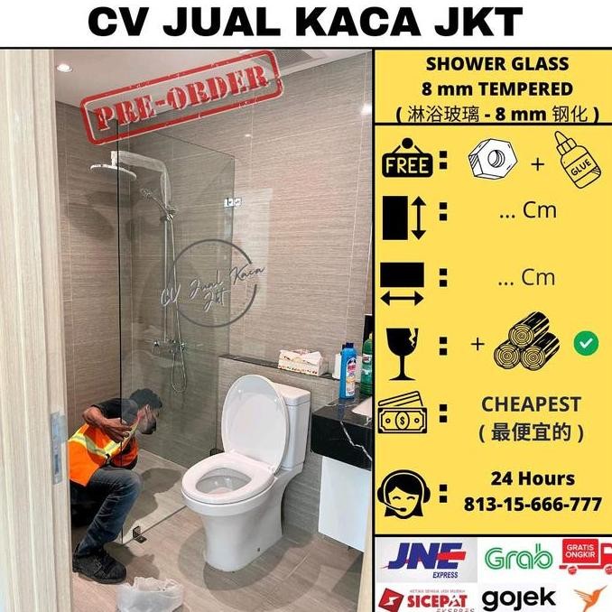 Kaca Mati Shower 10mm Tempered Sekat Kamar Mandi