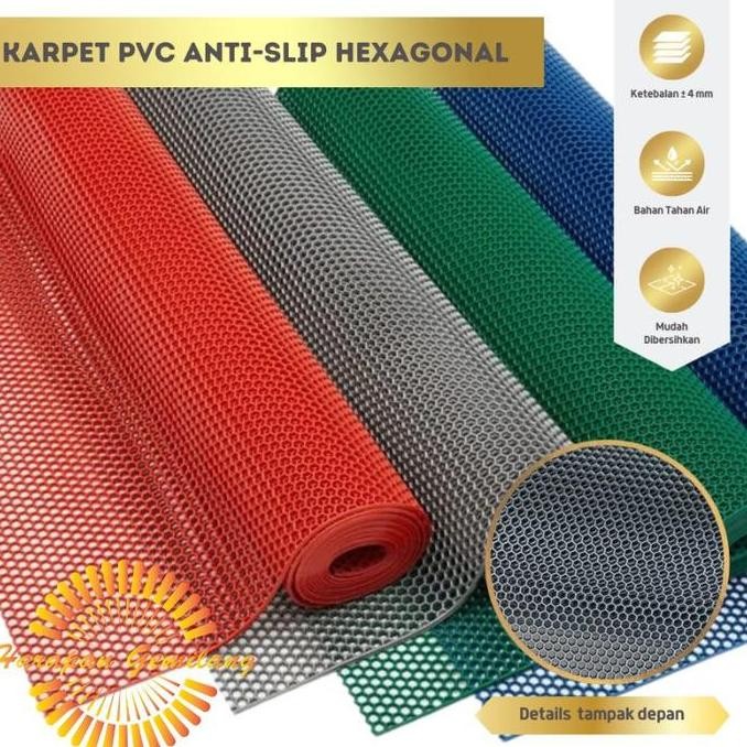 Keset Karpet Karet PVC Anti Slip Kamar Mandi Wudhu Hexagon Meteran