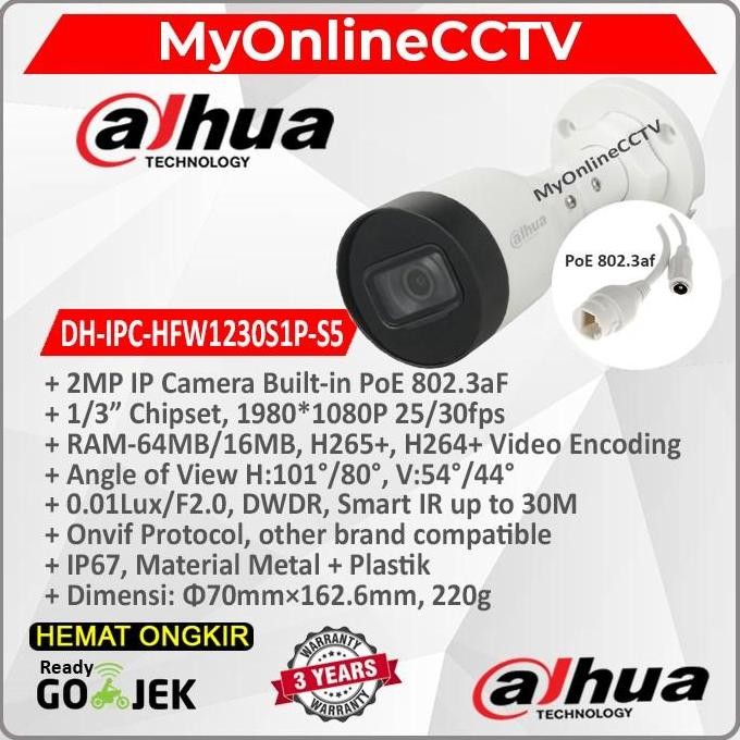 IPC-HFW1230S1-S4-S5 DAHUA IP CAMERA CCTV OUTDOOR 2MP POE HFW1230S1P