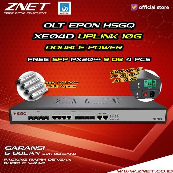 Epon Olt 4 Port Hsgq Xe04 10G Uplink Dengan Sfp Px20+++ 9Db Asli Odi New Stok