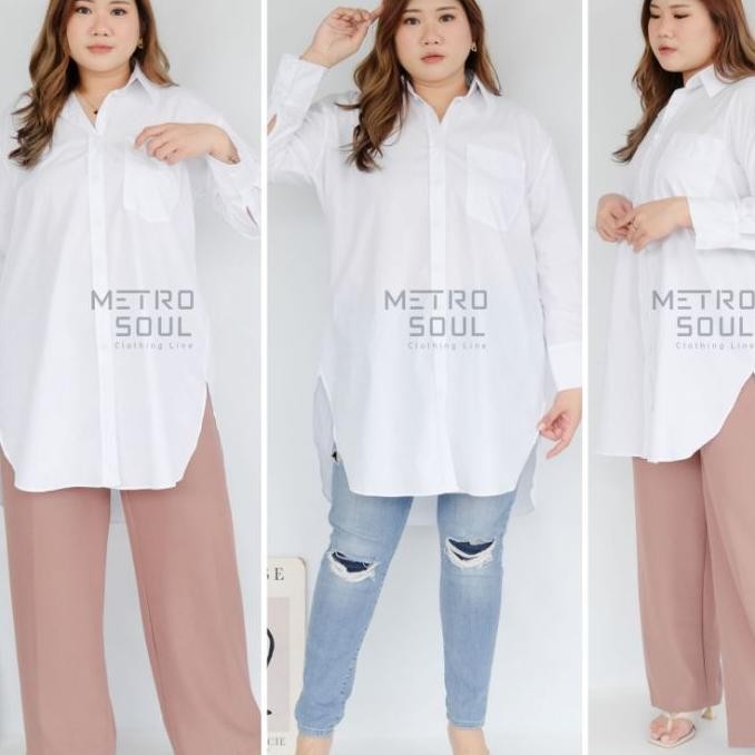 Kemeja Wanita Tunik Putih Katun Polos Bsize Allsize Jumbo Baju Kerja Kantor