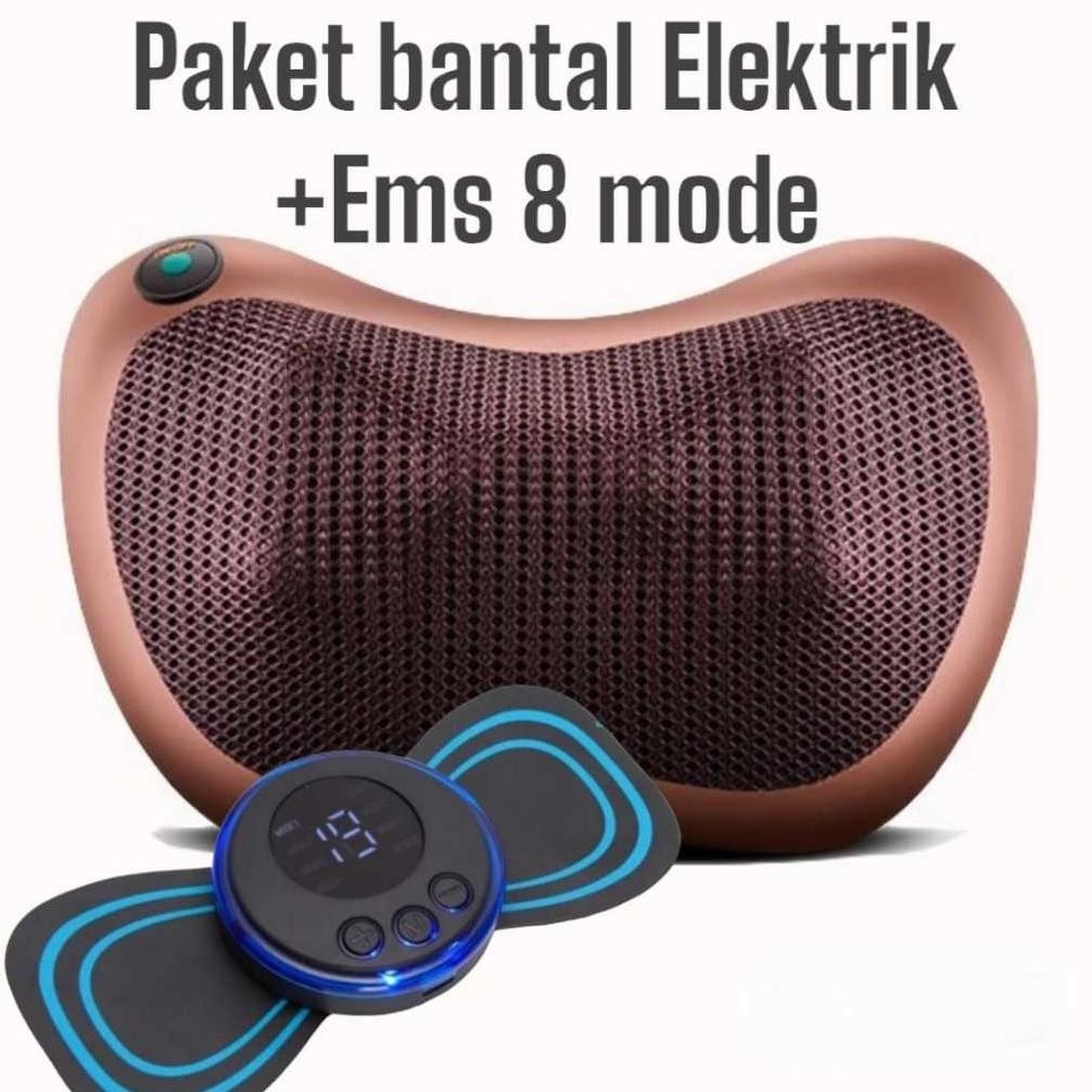 PAKET Bantal Pijat 8 Bola Car and Home Massage Pijat Leher + EMS pijat leher 8 mode