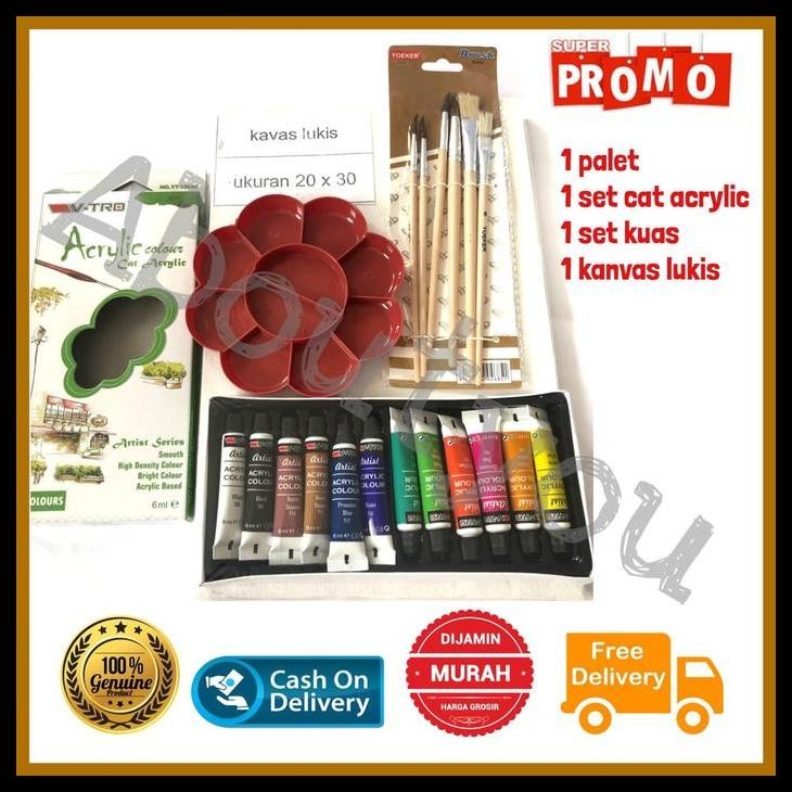 

Paket Lukis Komplit 4 In 1 Kanvas Cat Akrilik Palet Kuas Set Melukis Best Quality