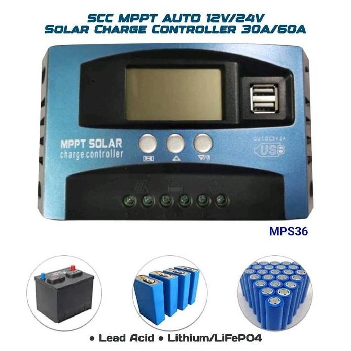 SCC MPPT PWM 10A/20A/30A/60A/100A Otomatis 12V/24V/36B48V Panel Solar Charger Controller Power Bater