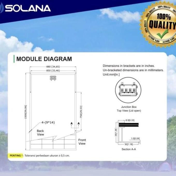 SOLANA SOLAR PANEL MONO 250WP PV MODUL SOLAR CELL 250 WP MONO SILVER