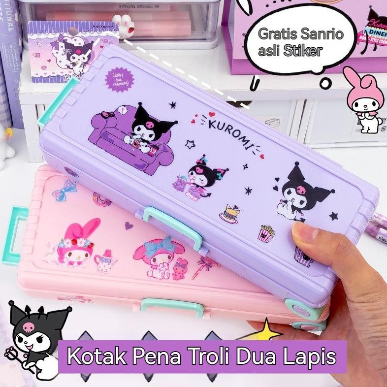 

JH8 [Penjual Lokal] Kuromi Kotak Alat Tulis Berbentuk Kotak Troli Lucu dengan Stiker Sanrio Lapisan Ganda Kotak Pensil Plastik Kapasitas Besar Hadiah Alat Tulis