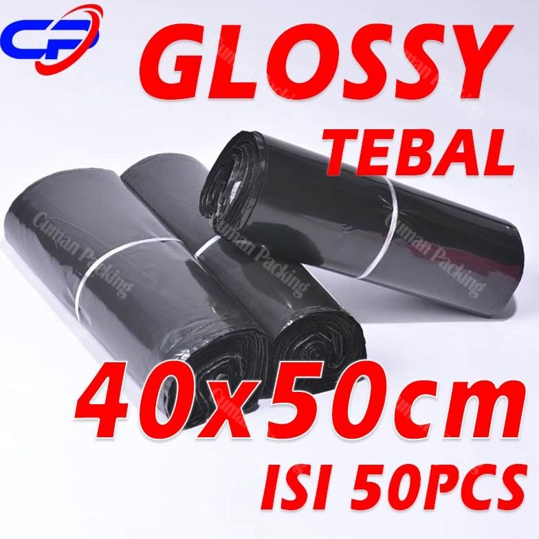 

JH8 Polymailer LDPE 40x50cm 50pcs Packing Anti Plong Hitam Glossy Lem Perekat